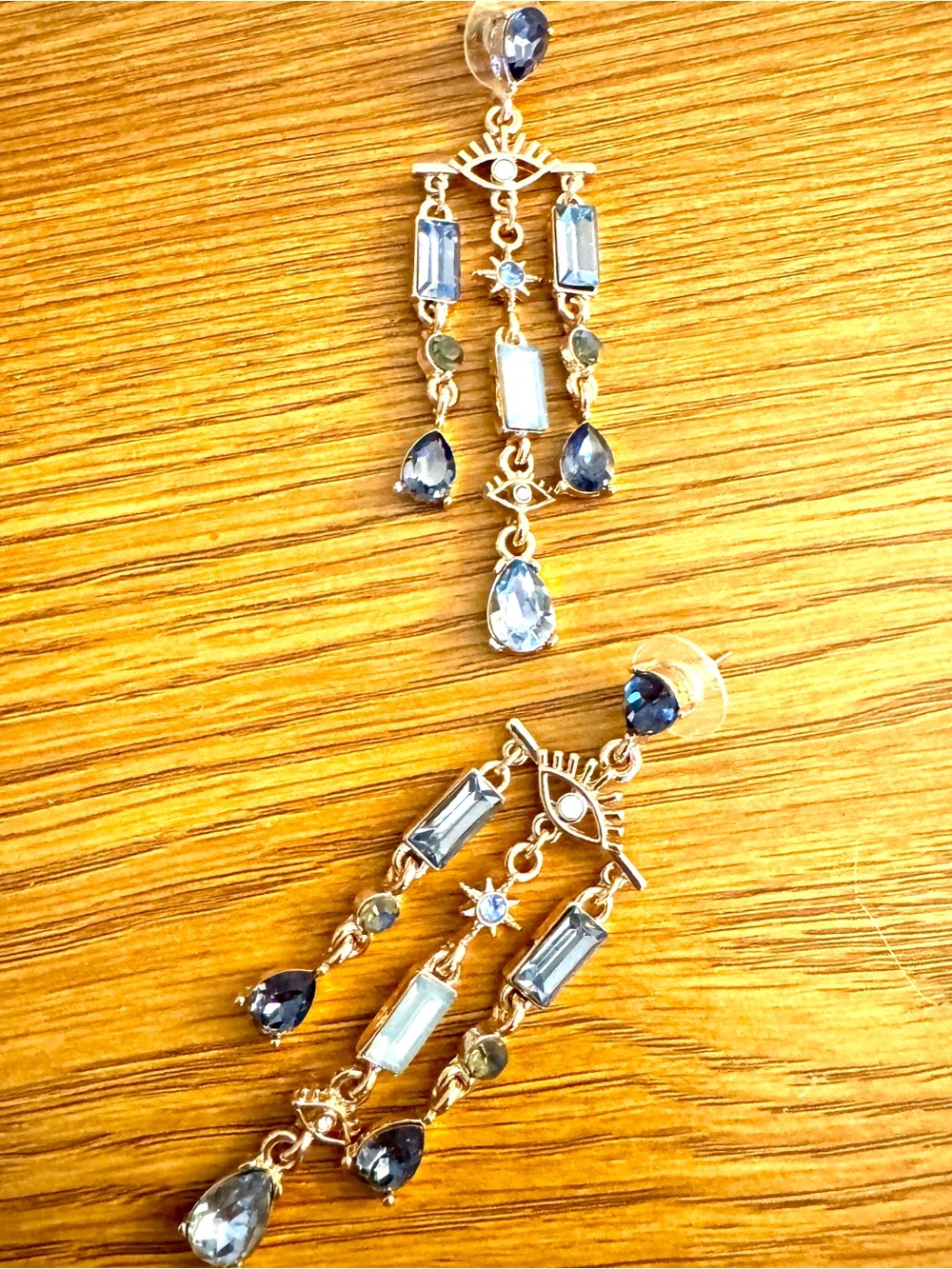 Gold-Tone Blue Gem Eye Drop Earrings